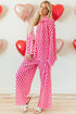 Textured Checkered Button Down Wide Leg Pajama Set