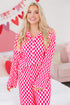 Textured Checkered Button Down Wide Leg Pajama Set