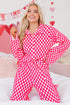 Textured Checkered Button Down Wide Leg Pajama Set
