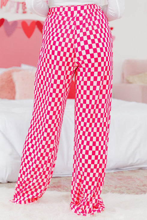 Textured Checkered Button Down Wide Leg Pajama Set