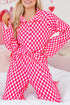 Textured Checkered Button Down Wide Leg Pajama Set