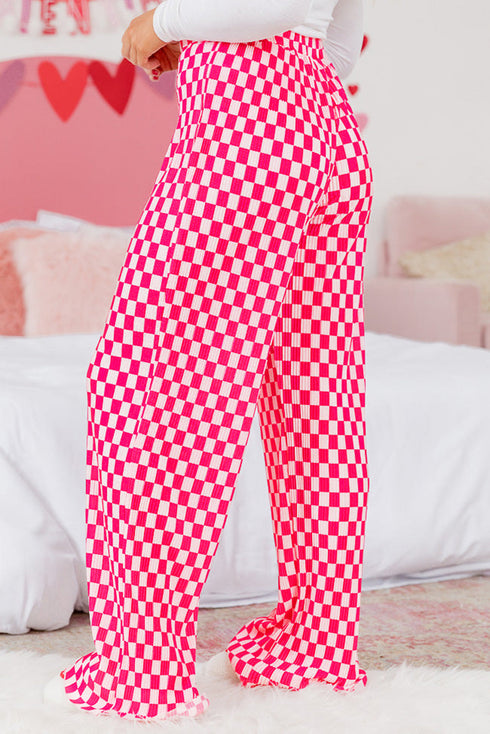 Textured Checkered Button Down Wide Leg Pajama Set