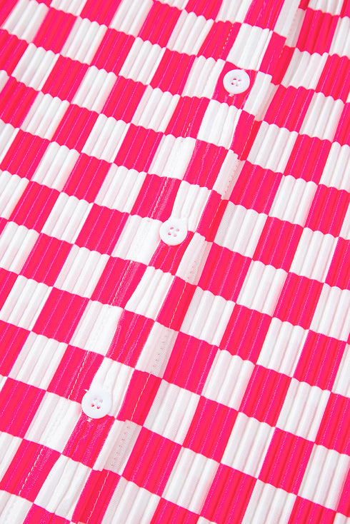 Textured Checkered Button Down Wide Leg Pajama Set