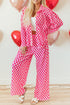 Textured Checkered Button Down Wide Leg Pajama Set