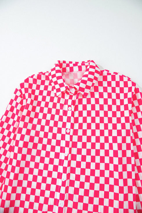 Textured Checkered Button Down Wide Leg Pajama Set