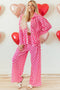Textured Checkered Button Down Wide Leg Pajama Set