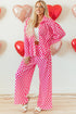 Textured Checkered Button Down Wide Leg Pajama Set
