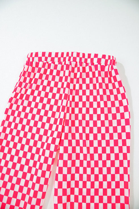Textured Checkered Button Down Wide Leg Pajama Set