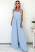Textured Checkered High Waist Wide Leg Overall Jumpsuit
