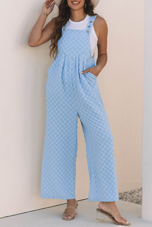 Textured Checkered High Waist Wide Leg Overall Jumpsuit