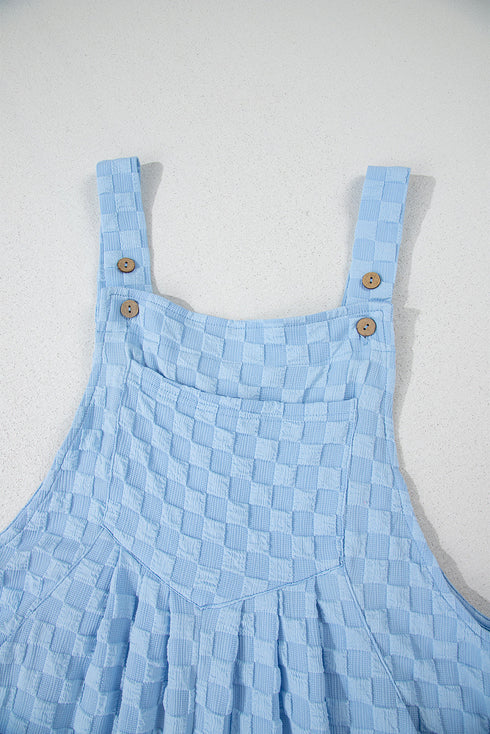 Textured Checkered High Waist Wide Leg Overall Jumpsuit