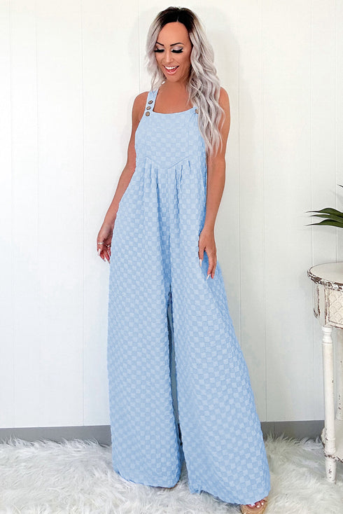 Textured Checkered High Waist Wide Leg Overall Jumpsuit