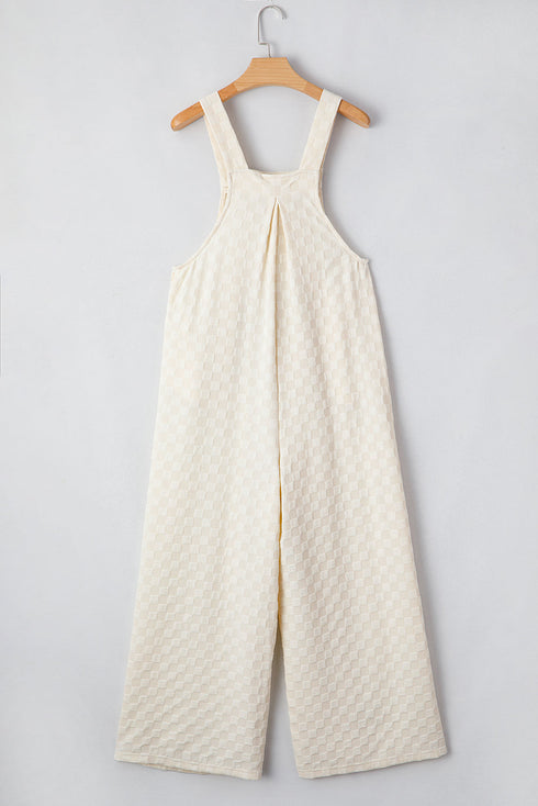 Textured Checkered High Waist Wide Leg Overall Jumpsuit