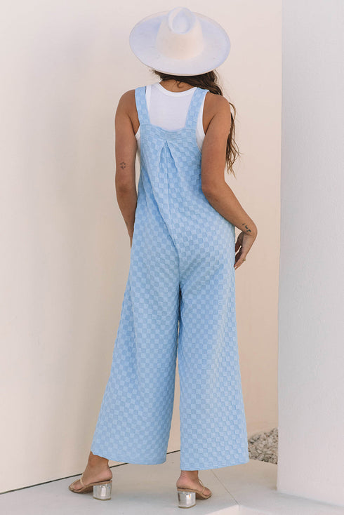 Textured Checkered High Waist Wide Leg Overall Jumpsuit