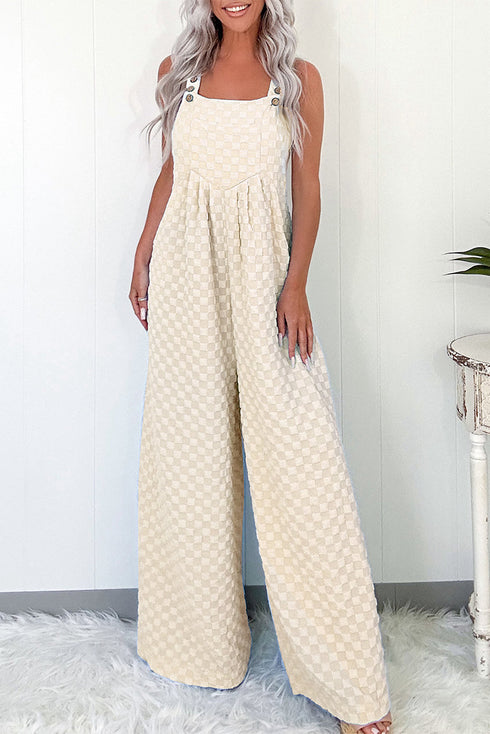 Textured Checkered High Waist Wide Leg Overall Jumpsuit