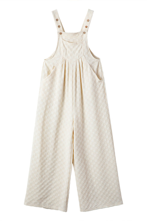 Textured Checkered High Waist Wide Leg Overall Jumpsuit