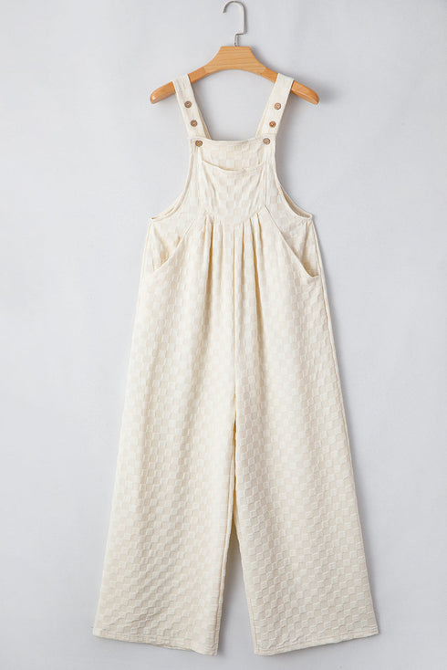 Textured Checkered High Waist Wide Leg Overall Jumpsuit