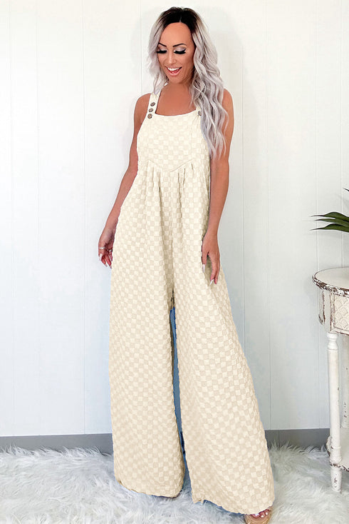 Textured Checkered High Waist Wide Leg Overall Jumpsuit