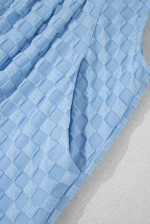 Textured Checkered High Waist Wide Leg Overall Jumpsuit