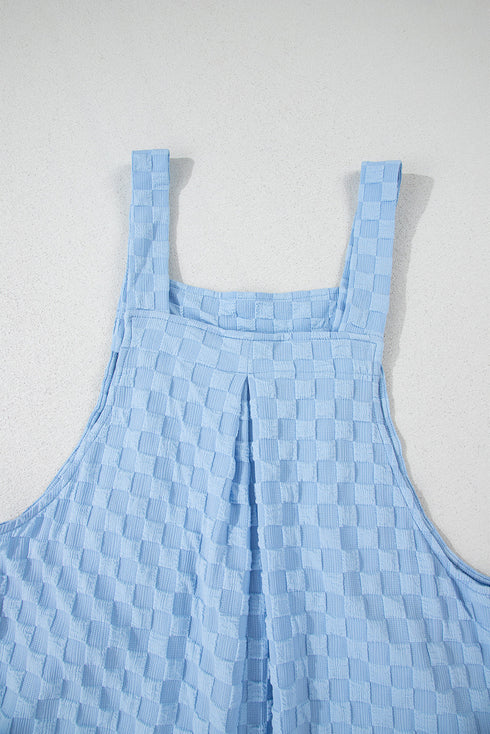 Textured Checkered High Waist Wide Leg Overall Jumpsuit