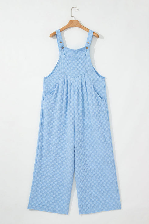 Textured Checkered High Waist Wide Leg Overall Jumpsuit