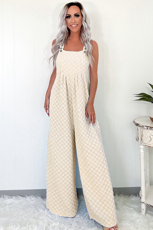 Textured Checkered High Waist Wide Leg Overall Jumpsuit