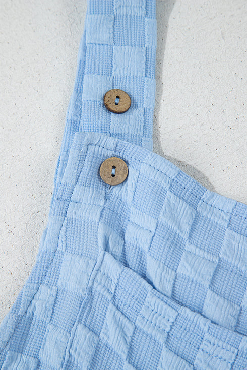 Textured Checkered High Waist Wide Leg Overall Jumpsuit