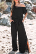 Textured Checkered Mesh One Shoulder Wide Leg Jumpsuit