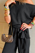 Textured Checkered Mesh One Shoulder Wide Leg Jumpsuit