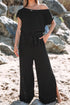Textured Checkered Mesh One Shoulder Wide Leg Jumpsuit