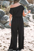 Textured Checkered Mesh One Shoulder Wide Leg Jumpsuit