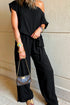 Textured Checkered Mesh One Shoulder Wide Leg Jumpsuit