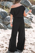 Textured Checkered Mesh One Shoulder Wide Leg Jumpsuit