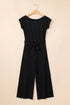Textured Checkered Mesh One Shoulder Wide Leg Jumpsuit
