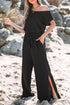 Textured Checkered Mesh One Shoulder Wide Leg Jumpsuit