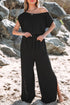 Textured Checkered Mesh One Shoulder Wide Leg Jumpsuit