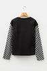 Textured Checkered Print Patchwork Long Sleeve Top