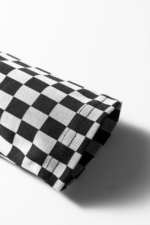 Textured Checkered Print Patchwork Long Sleeve Top