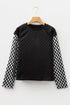 Textured Checkered Print Patchwork Long Sleeve Top