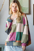 Textured Checkered Print Relaxed Fit Long Sleeve Knit Top