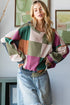 Textured Checkered Print Relaxed Fit Long Sleeve Knit Top