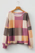 Textured Checkered Print Relaxed Fit Long Sleeve Knit Top