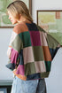 Textured Checkered Print Relaxed Fit Long Sleeve Knit Top