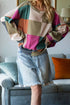 Textured Checkered Print Relaxed Fit Long Sleeve Knit Top