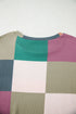 Textured Checkered Print Relaxed Fit Long Sleeve Knit Top