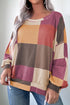 Textured Checkered Print Relaxed Fit Long Sleeve Knit Top