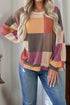 Textured Checkered Print Relaxed Fit Long Sleeve Knit Top