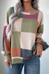 Textured Checkered Print Relaxed Fit Long Sleeve Knit Top