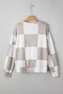 Textured Checkered Print Round Neck Long Sleeve Top