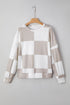 Textured Checkered Print Round Neck Long Sleeve Top